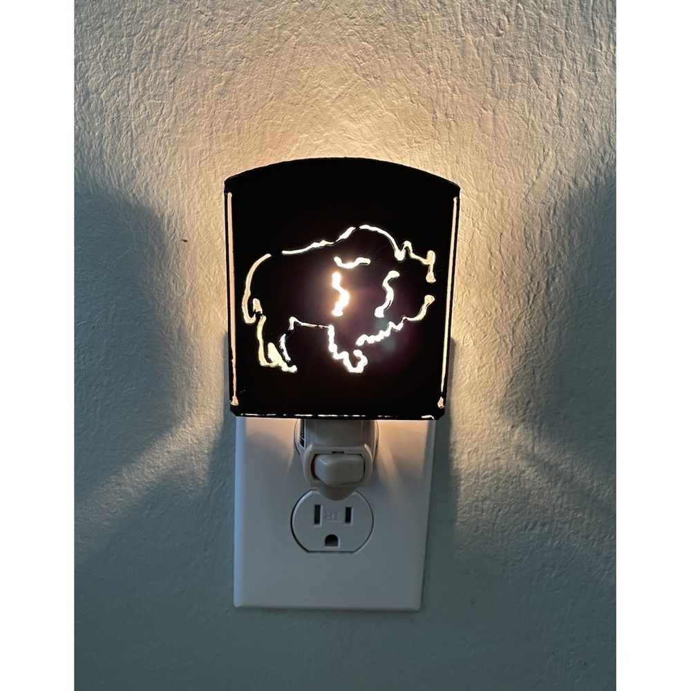 Bison Buffalo Night Light Wrought Iron Metal Rustic Cabin Western Cowboy Lamp